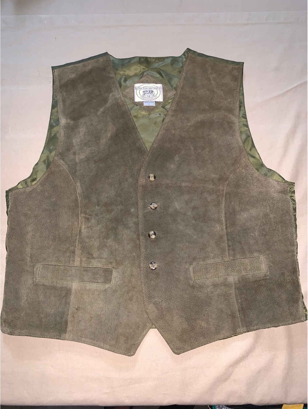 John Ashford Sport Suede Leather Vest Olive Green Size XL